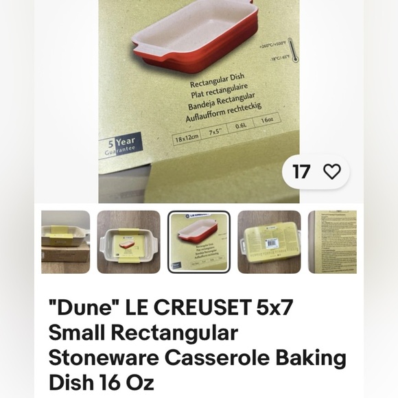 Le Creuset Dune and Red Rectangular Dish 5x7 in red 16 oz - Picture 1 of 2